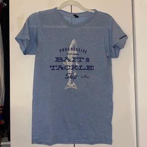 Progressive Boat Show Small Blue T-Shirt Fishing Bait & Tackle Fish